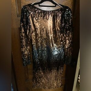 Sequined cocktail dress, copper/grey/black